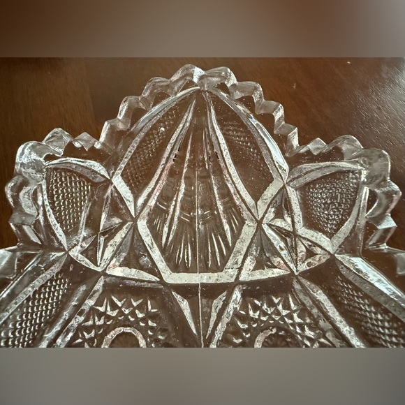 IMPERIAL GLASS RELISH DISH Nucut Pressed Crystal Saw Tooth Edge Vintage 11” - Picture 7 of 11